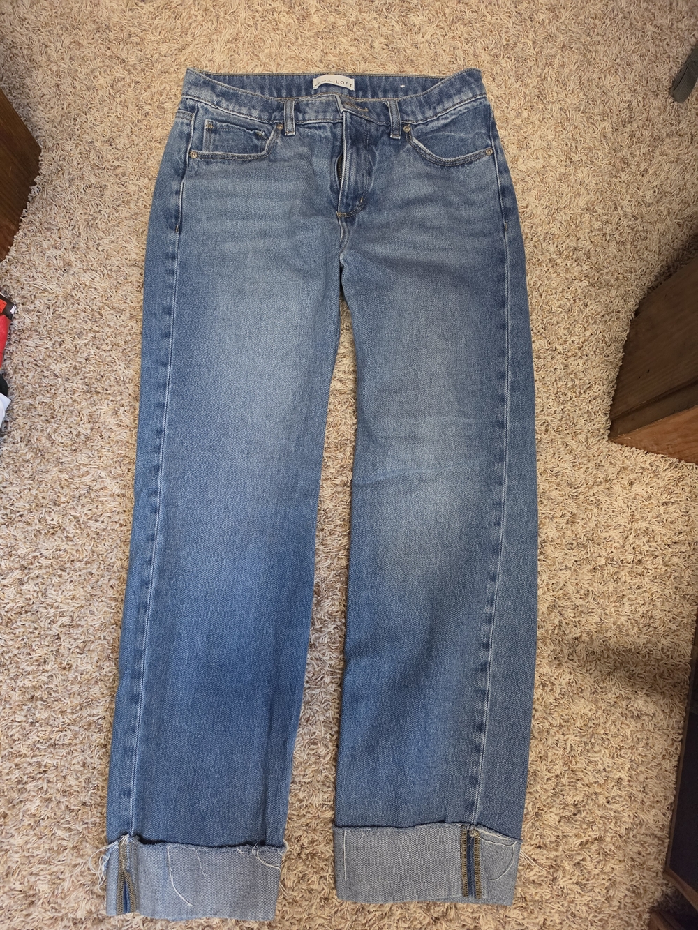 LOFT Blue Straight-Leg Cuffed Jeans